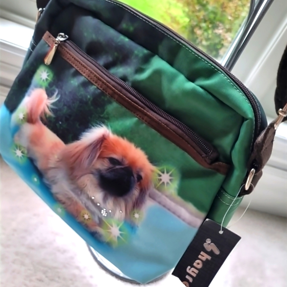 Dog Print Messager Shoulder Bag with Rhinestones